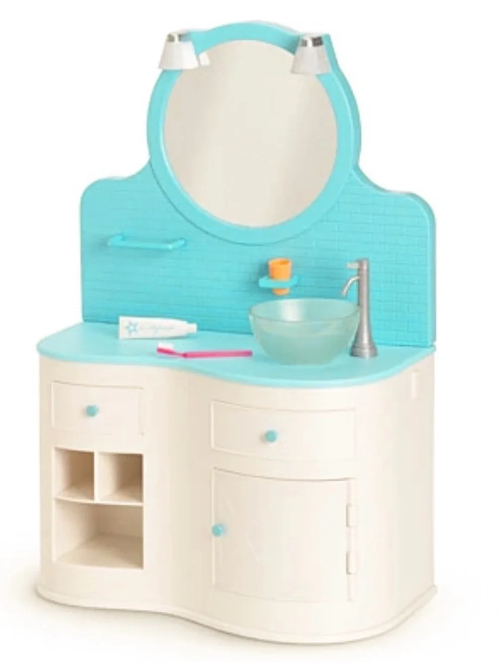 American girl doll spa bathroom vanity with accessories retired